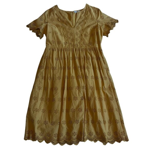 Madewell Scalloped Eyelet Midi Dress Golden Yellow Floral Size 14 Women's NWT - Picture 2 of 11